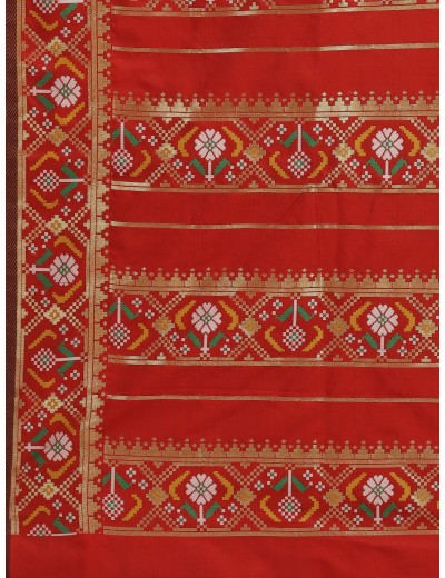 KAPAAHA Woven Navratan Patola Saree (Mehndi)